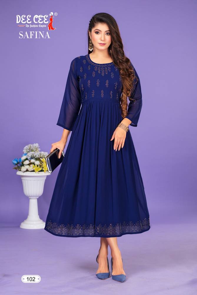Safina By Dee Cee Flared Plain Georgette Kurtis Wholesale Clothing Distributors In India
